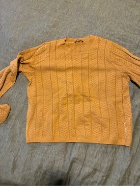 Adrianna Papell Mustard Eyelet Crewneck Sweater